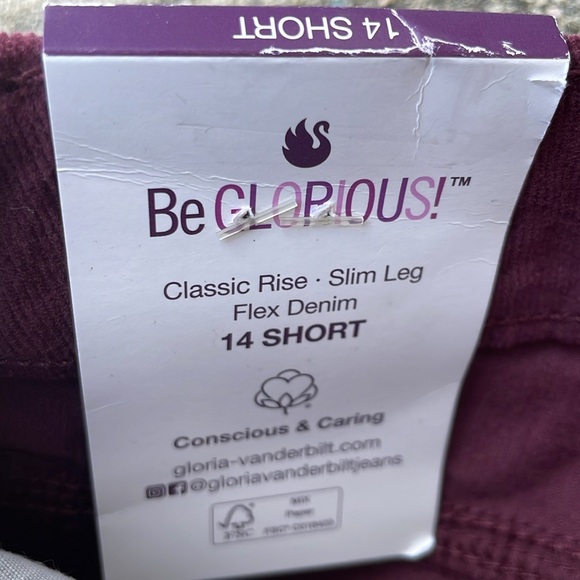 Gloria Vanderbilt Amanda Purple Corduroy Pants Plum 14 Short NWT - Picture 4 of 7